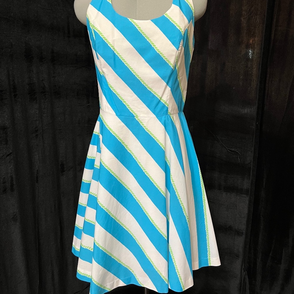 Lilly Pulitzer Zo Dress Turquoise Striped Dress S 4 Cotton